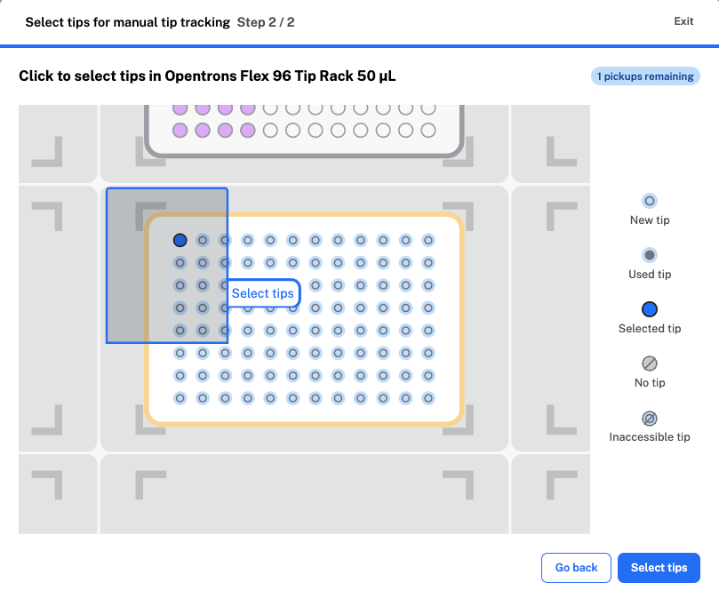Manual tip selection