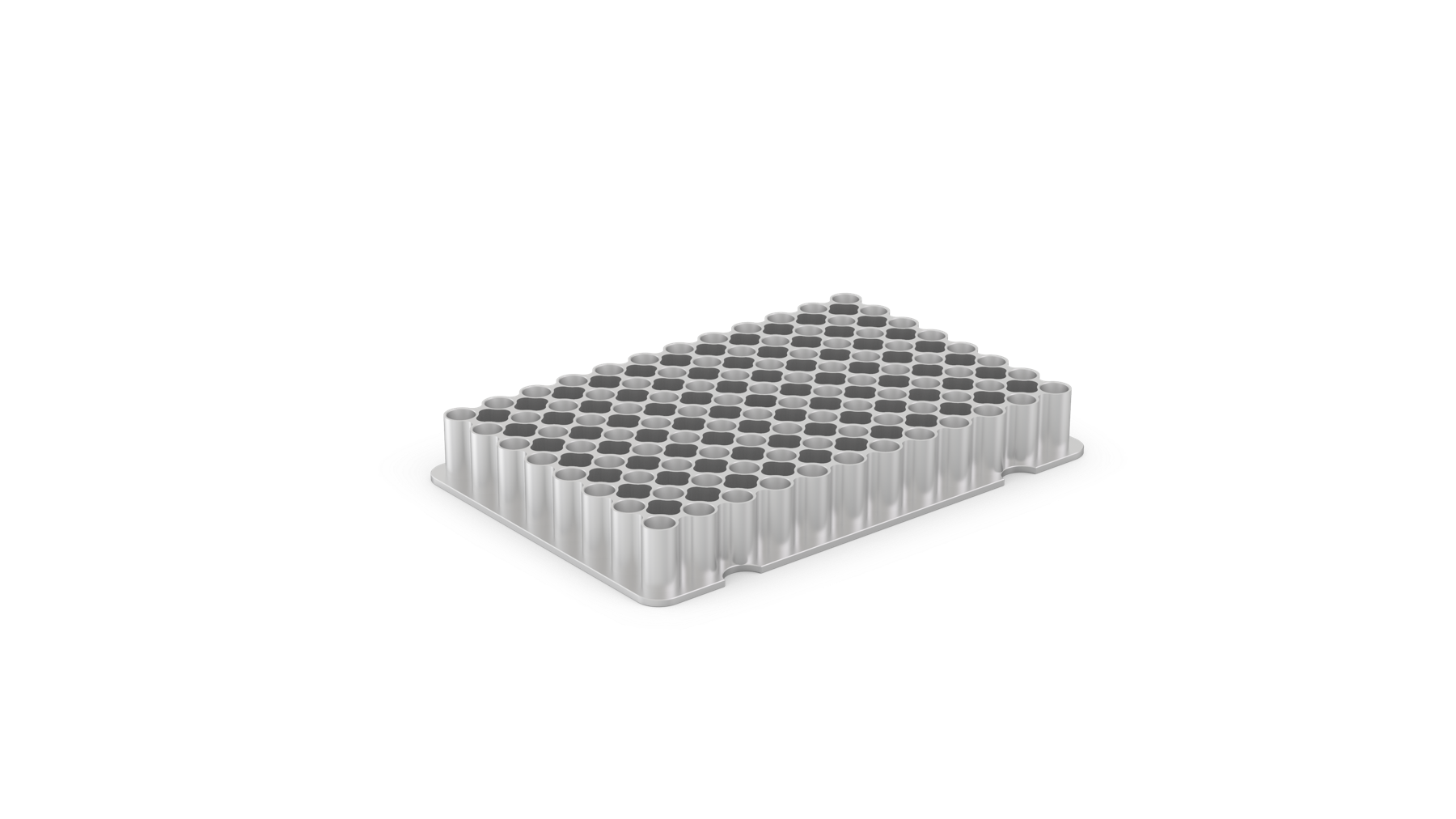 Adapter with indentations to hold 96-well PCR plates.