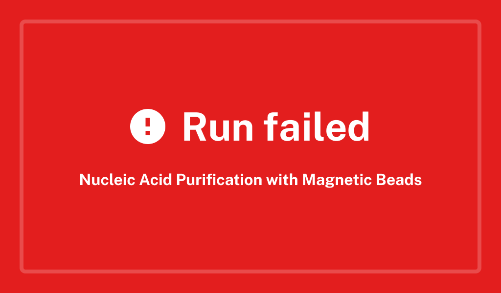 Run failed Red run failed screen.