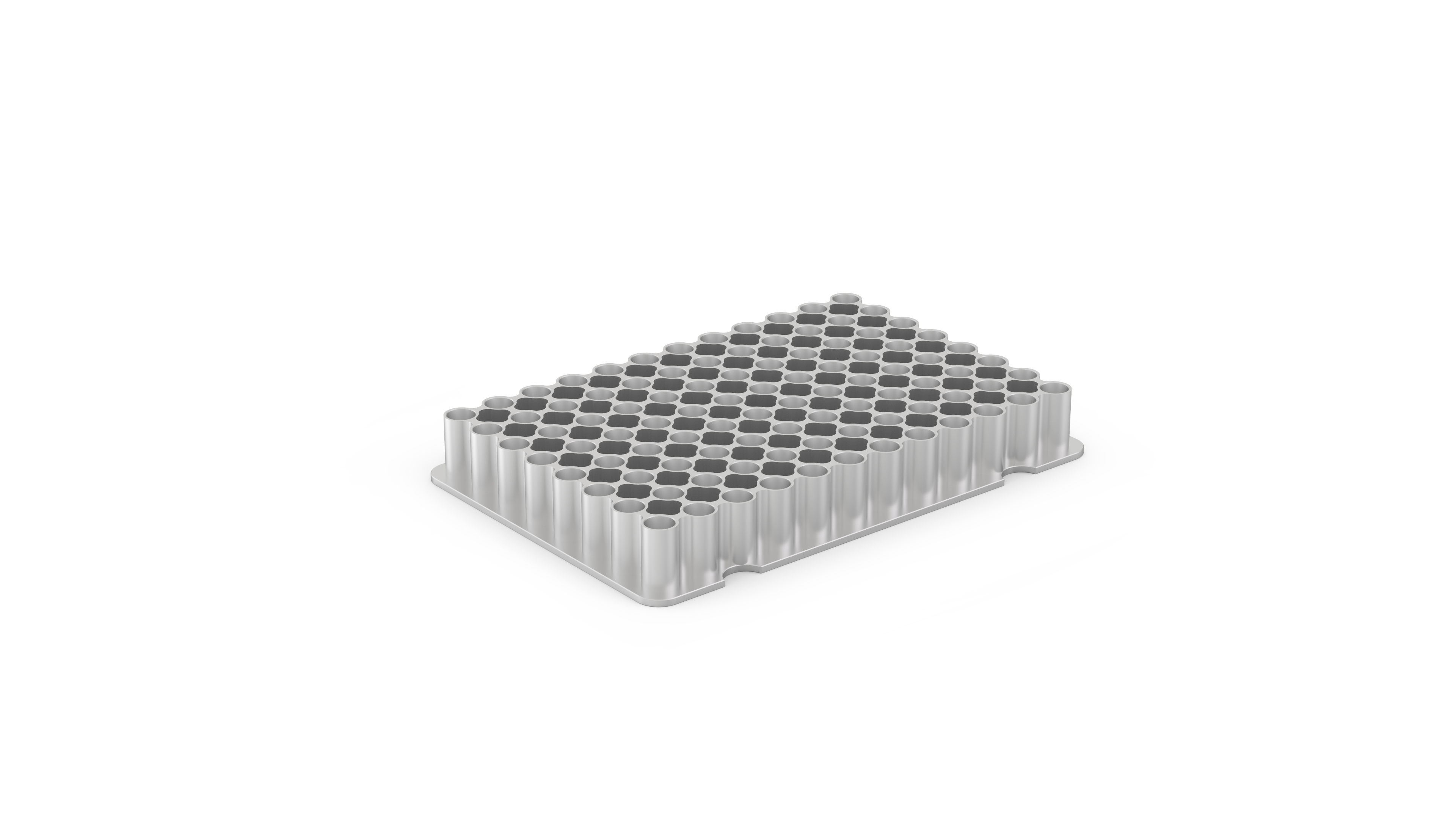 Adapter with indentations to hold 96-well PCR plates.