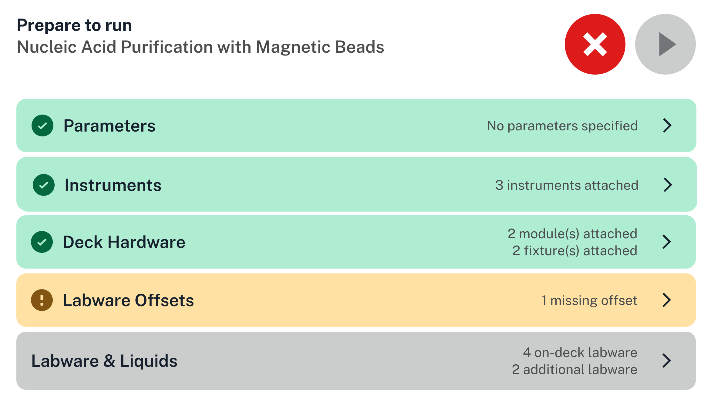 Touchscreen showing missing labware offset