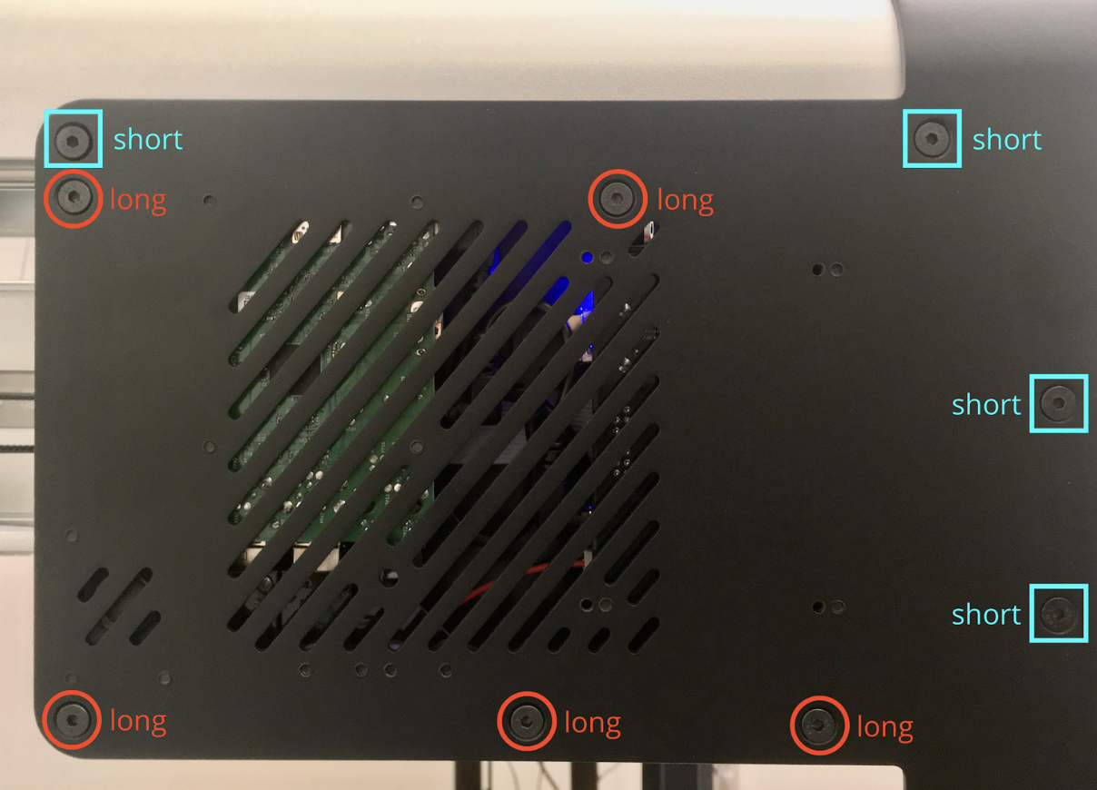 OT-2R back panel with labeled screws