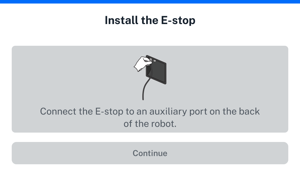 Screen showing how to connect the E-stop.