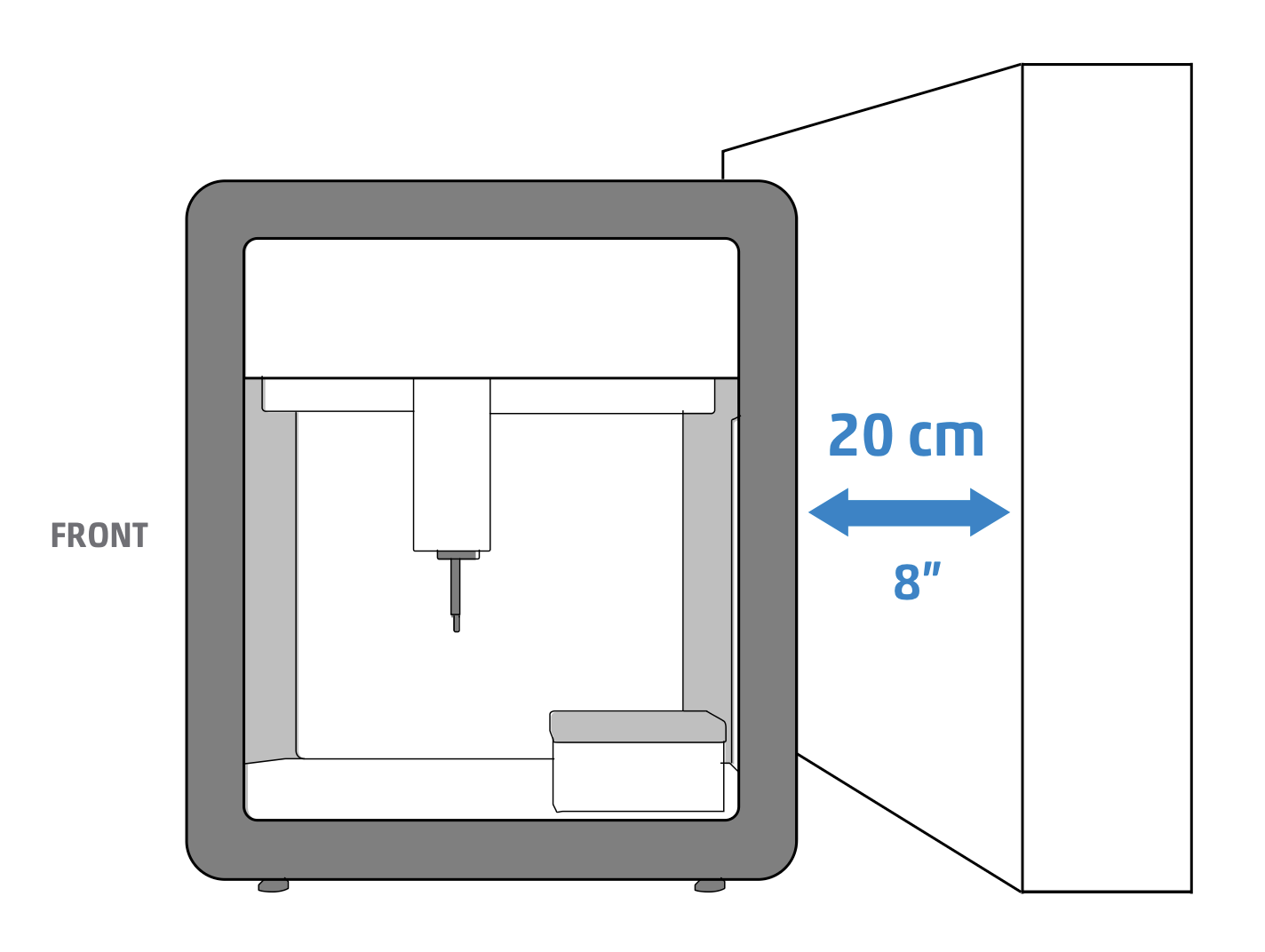 Diagram showing recommended clearance around robot