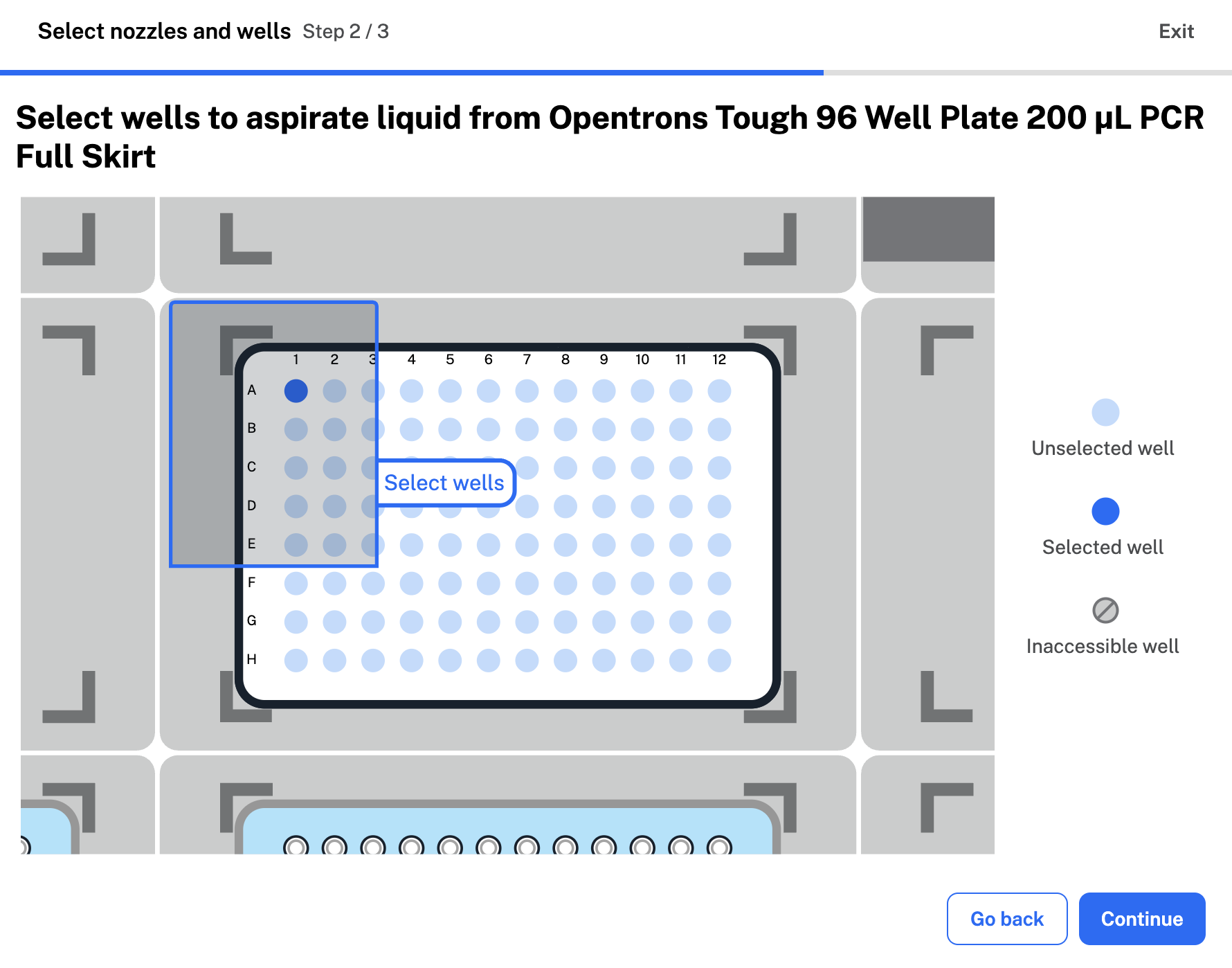 Select wells to aspirate liquid.