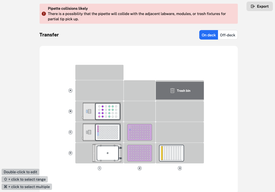 Pipette collisions likely warning