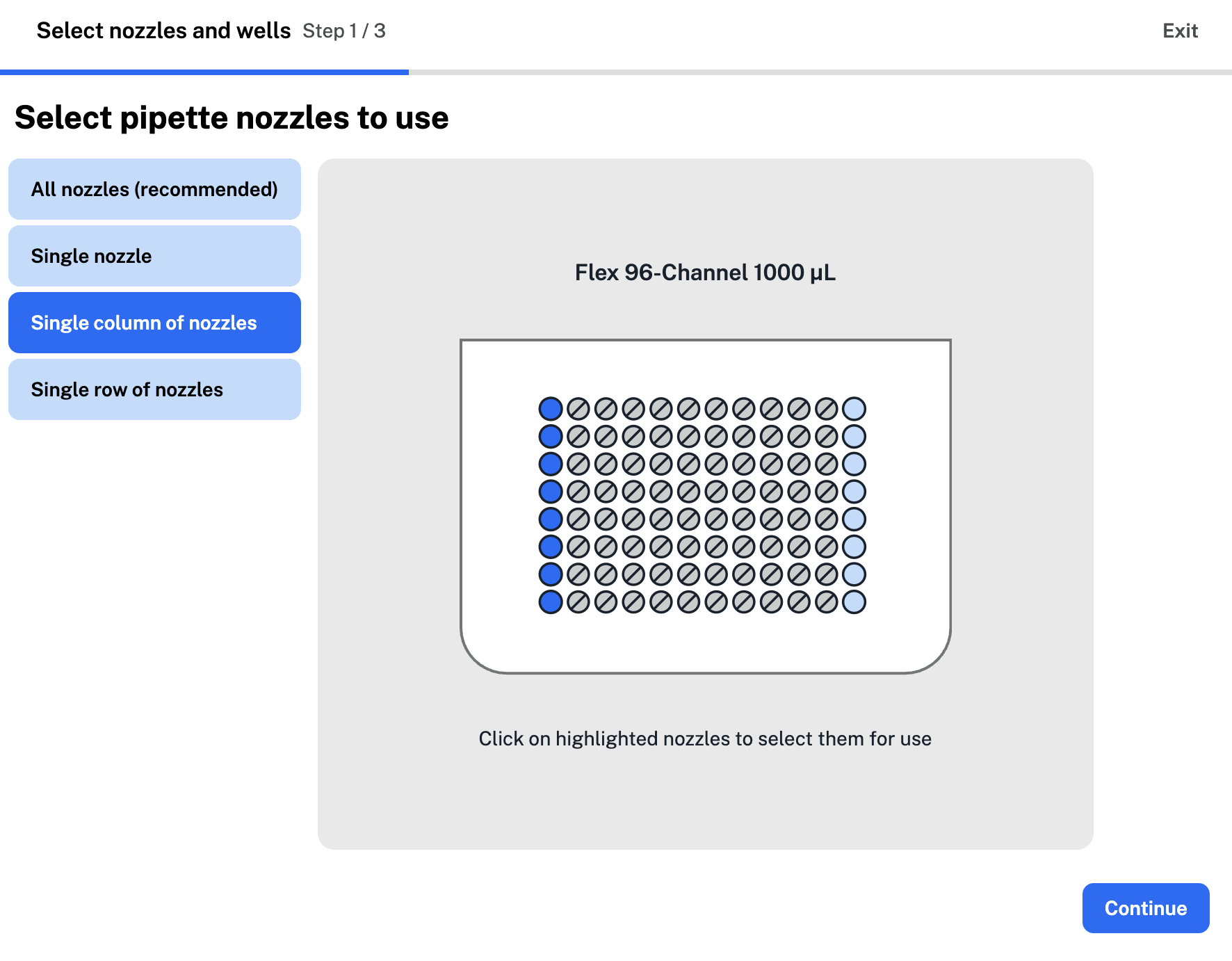Partial tip options for the Flex 96-channel pipette.