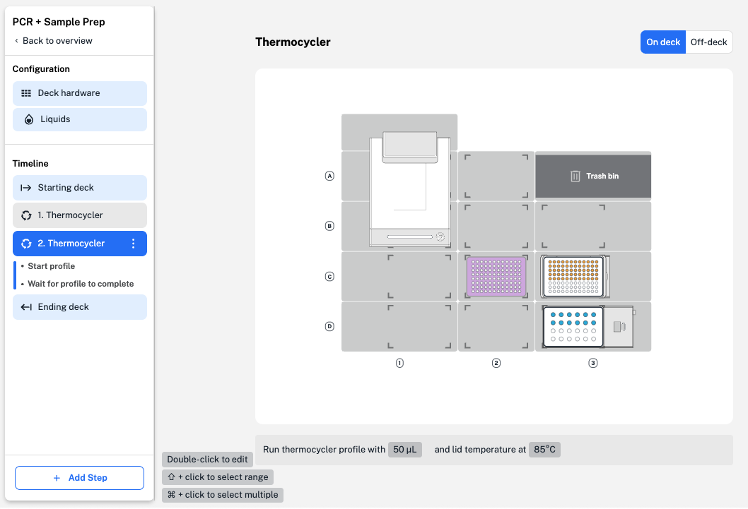 Image showing the two parts of a Thermocycler profile step.
