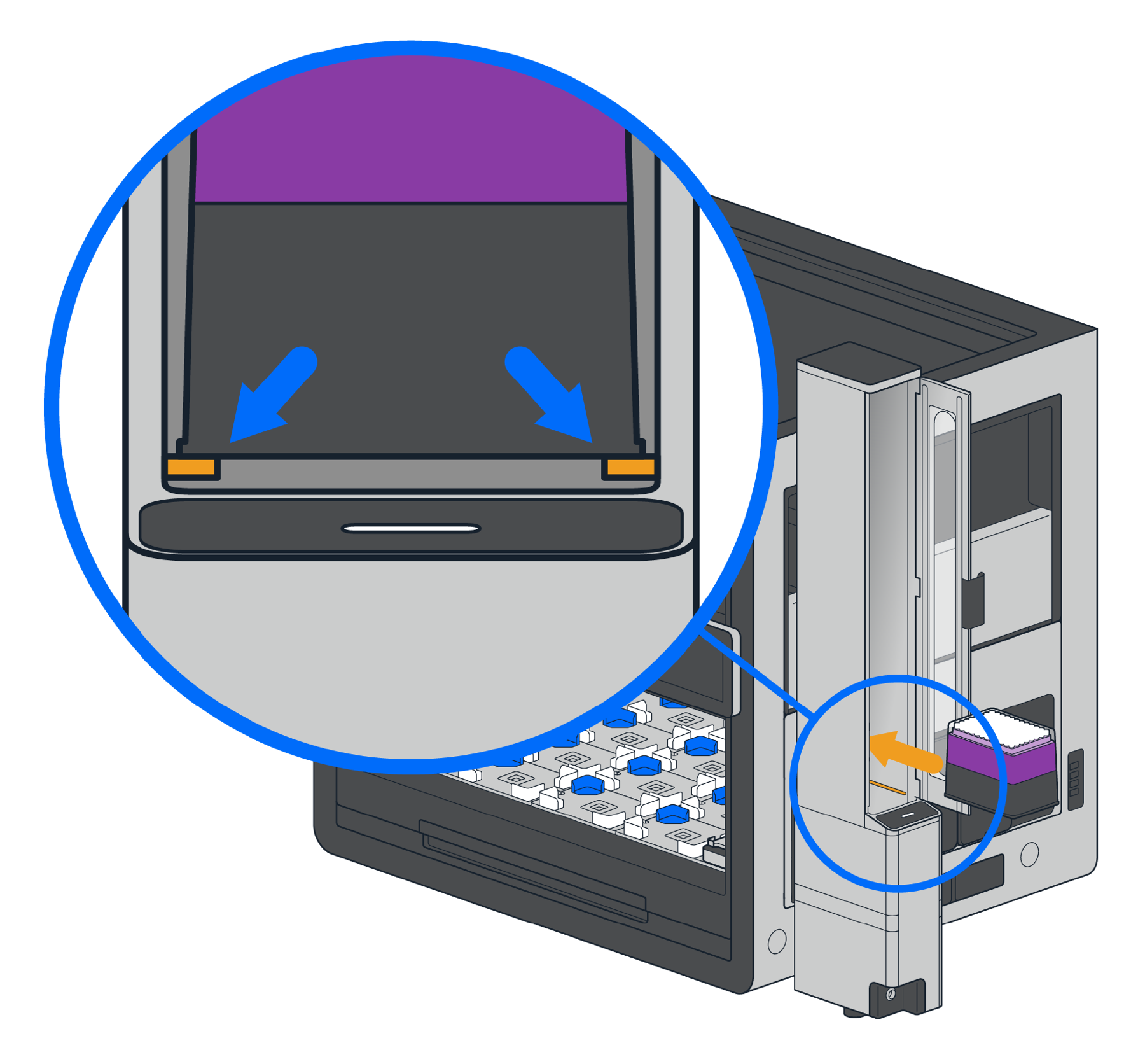 Labware latches inside Stacker tower