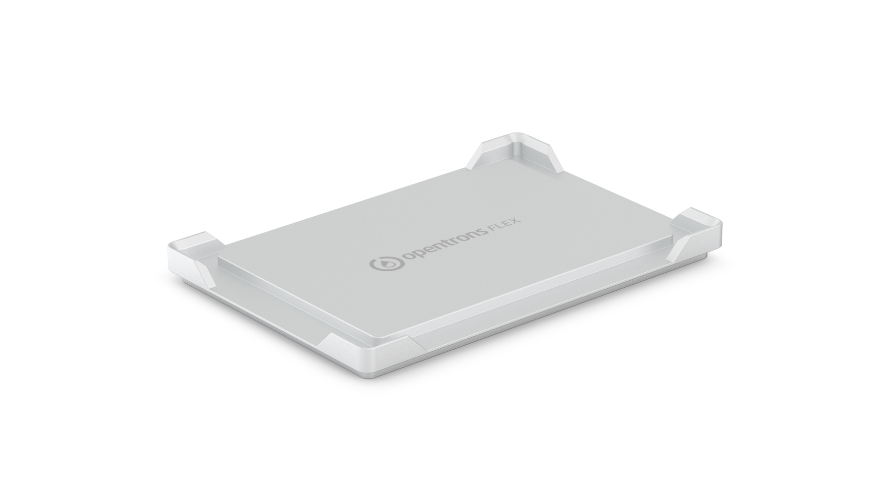 The flat bottom plate with the Opentrons Flex logo.
