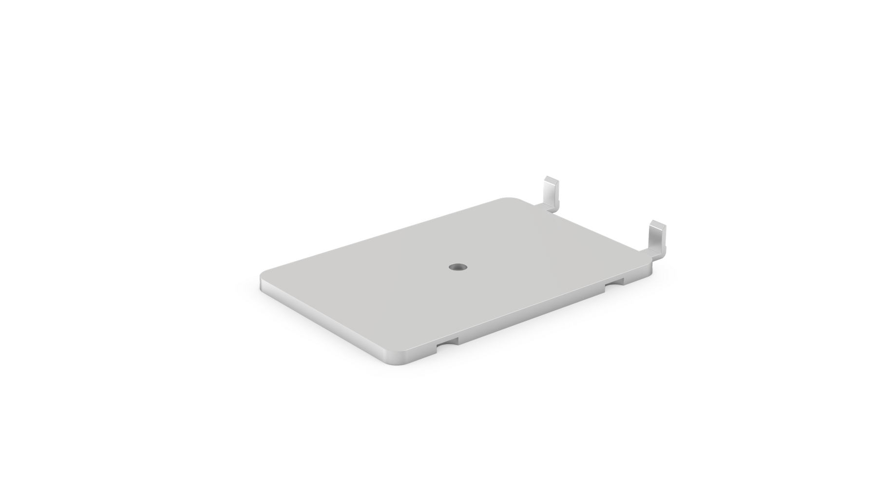 Adapter with flat plate and prongs on one side to press against the labware latch.